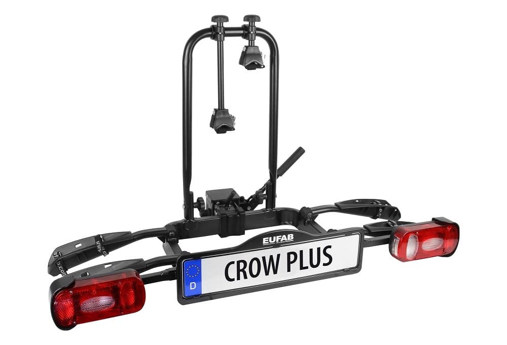 Porte-Vélos sur Boule d'Attelage Eufab Crow Plus Prise 13 Broches - 2 Vélos (Compatible E-Bikes) Noir
