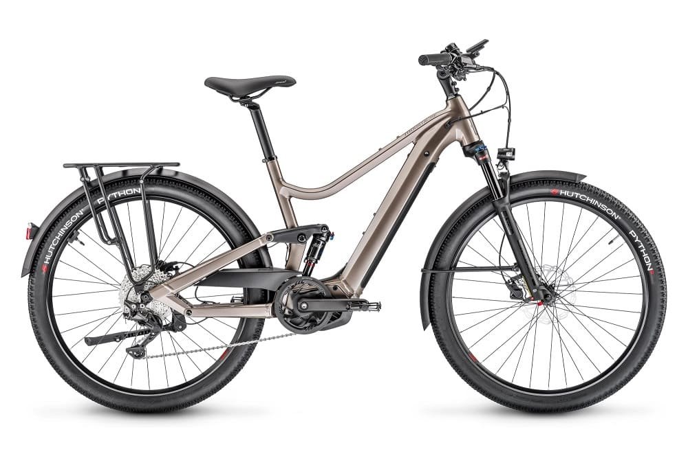 VTC Électrique Tout-Suspendu Moustache Samedi 27 Xroad FS 3 Smart System Shimano Deore 11V 500 Wh 27.5" Beige 2023