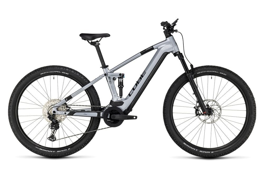 VTT Électrique Tout-Suspendu Cube Stereo Hybrid 120 Race 750 Shimano Deore/XT 12V 750 Wh 29" Argent Polar 2023