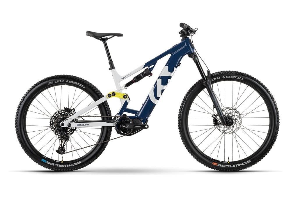 VTT Electrique Tout-Suspendu Husqvarna Mountain Cross MC2 Sram SX Eagle 12V 630 Wh 27.5" Bleu/Blanc 2023