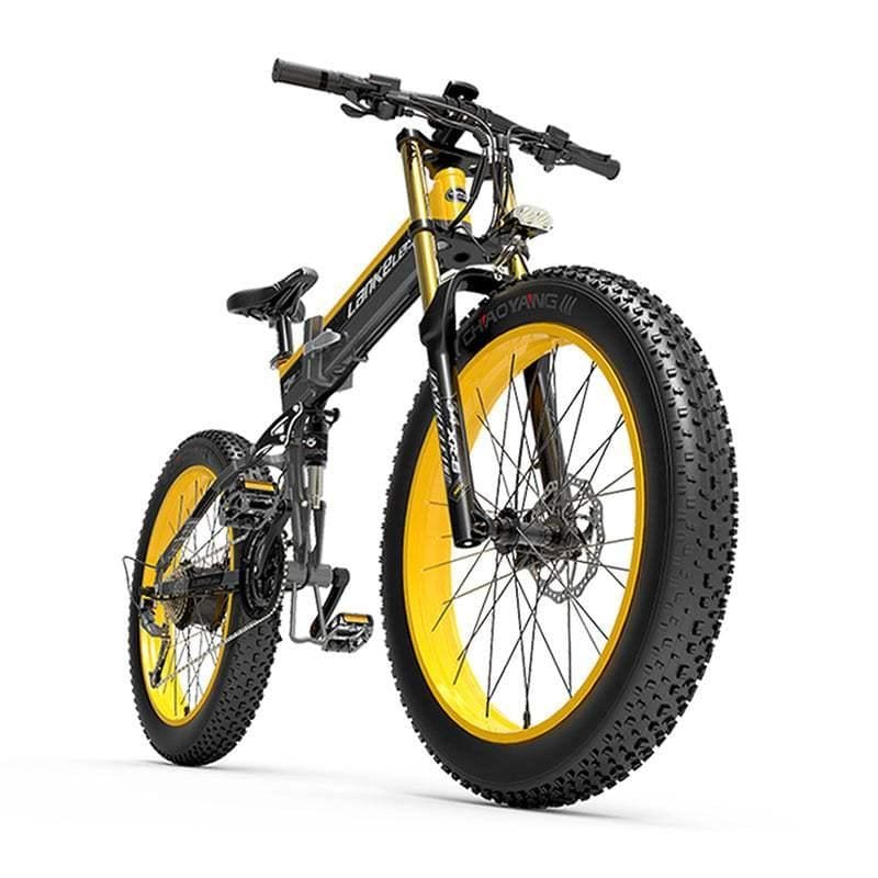 VTT électrique Pliable Lankeleisi XT750 Plus 1000W 26" Fat Bike 17.5Ah Jaune – Image 6