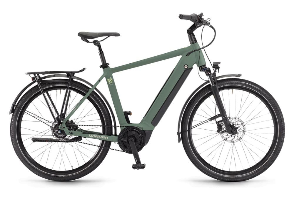Vélo de Ville Électrique Winora Sinus R8f Eco Gents Shimano Nexus 8V 500 Wh 650b Vert 2023