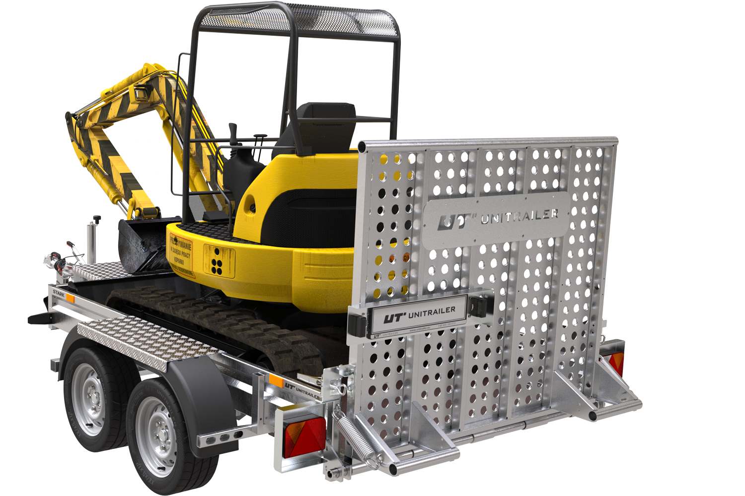 Remorque de chantier pour le transport d’une mini pelle – UNITRAILER STARK 3 260